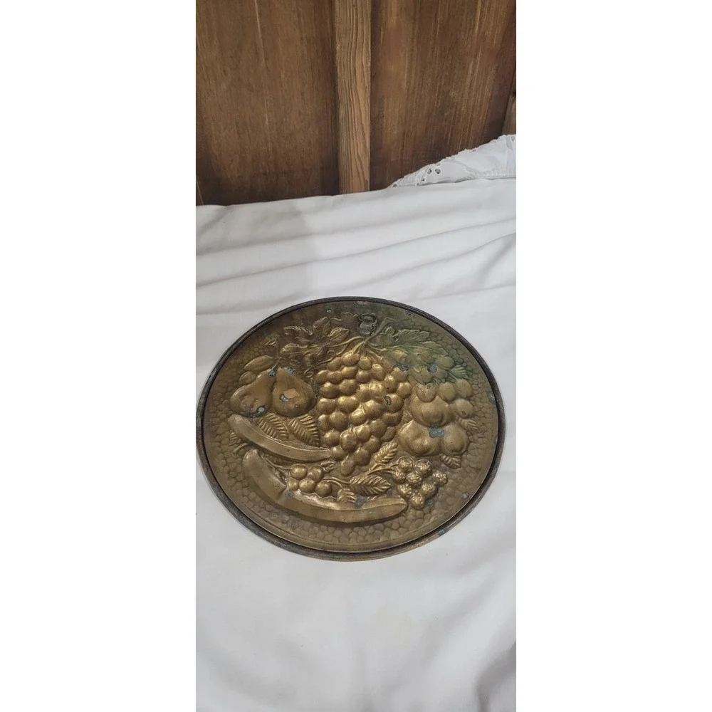 Embossed Brass Plate  Fruit Design Vintage Wall Hanging